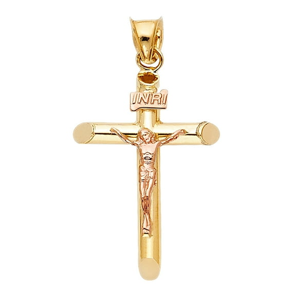 Ioka-14K Two Tone Gold Religious Crucifix Charm Pendant For Necklace or Chain