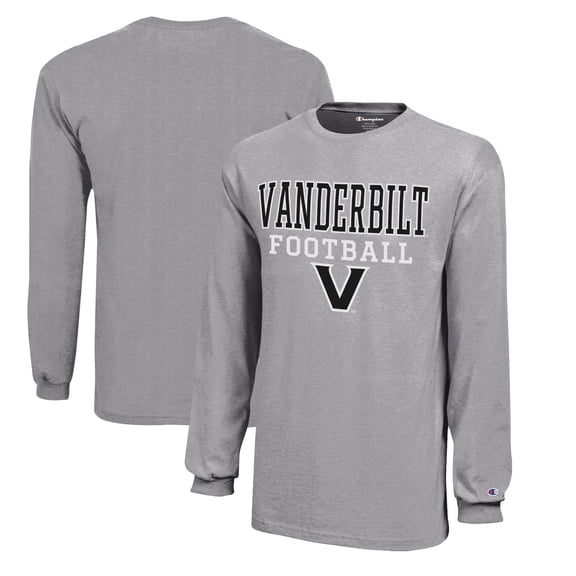 Youth Champion Gray Vanderbilt Commodores Stacked Logo Long Sleeve Football T-Shirt