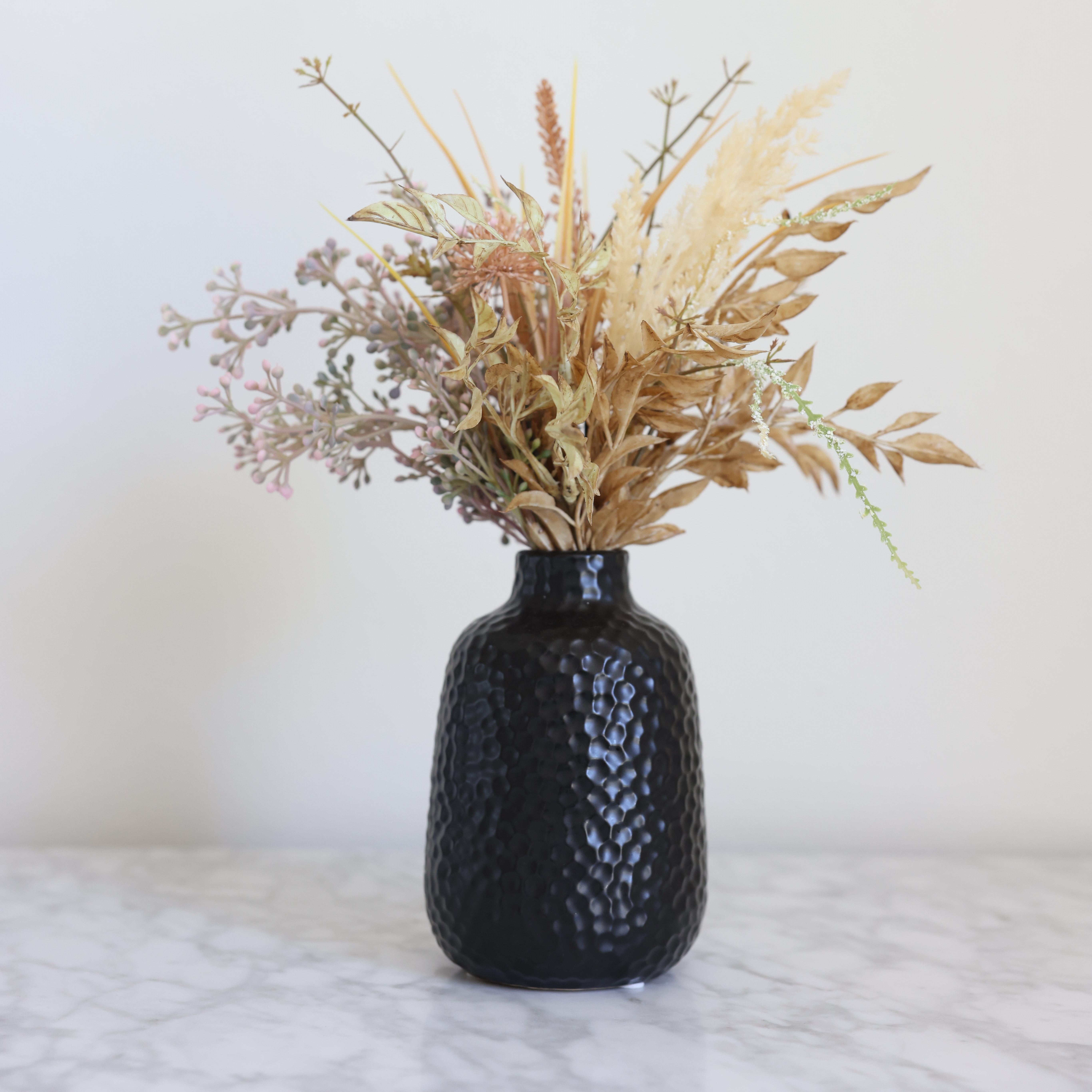 Home Decor Collection Flora Bunda 14" Artificial Fall Floral Arrangement in Matte Black Ceramic Vase for Tabletops - 1.4 lb.