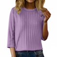 thumbnail image 2 of Chandails d'Automne Grande Taille pour Femmes Automne et Hiver Couleur Unie Col Rond Bas Rayé Ample Décontracté Manches Trois-Quarts, 2 of 5