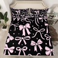 thumbnail image 2 of Feelyou Stars Bowknot Teens Twin Sheet Sets, Black Pink Cartoon Bedding, 3-Piece, 2 of 7