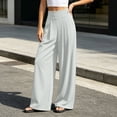 thumbnail image 5 of Karymi Capri Pants for Women Solid High Waist Pleated Wide Leg Pants, Elastic Back Waist Casual Suit Trousers, Loose Flowy Yoga Palazzo Pants, 5 of 9