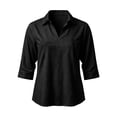 thumbnail image 6 of VBVC Women's Cotton Collared V Neck Blouse, Ladies' 3/4 Sleeve Rolled Cuff Shirt, Casual Loose Fit Work Office Top For Women,Black,S-3XL, 6 of 8