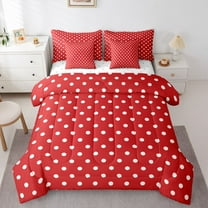 Manfei Polka Dots Boy Girl Twin Bedding Sets 7-Piece,Vintage Aesthetic Bedding Comforter Set Microfiber,Red White Breathable Sheet Sets,Microfiber Bedroom Decor,Reversible