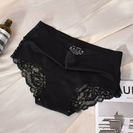 Ukumplol Womens Underwear Panties for Women s Ice Silk Mid Lace Cotton Crotch Breathable Large Size Briefs Lace Panties Plus Size Underwear Black XL