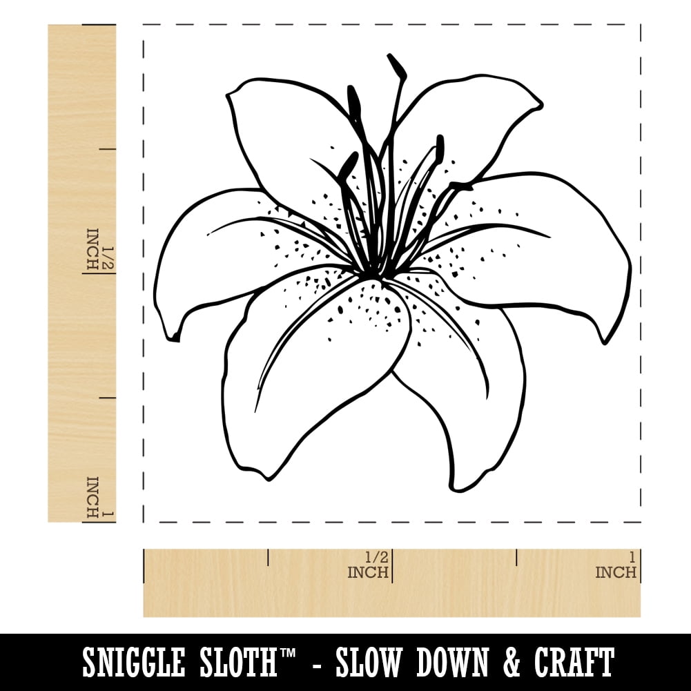 Tiger Lily Flower Self-Inking Rubber Stamp Ink Stamper - Fuchsia Ink - Small 1 Inch