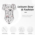 thumbnail image 4 of Junzan Justaucorps à Manches Courtes et Col Rond Imprimé Chat Mignon pour Femmes, T-shirt Mode Aguichant une Pièce Col Rond Justaucorps Aguichant pour Sortir - Petit, 4 of 7