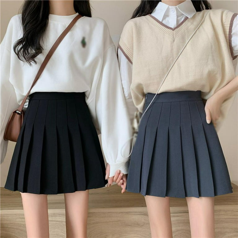 Women High Waisted Pleated Skirt Girls Fashionable Elegant Solid Color A  Line Skirt for CheerleadingGray XL