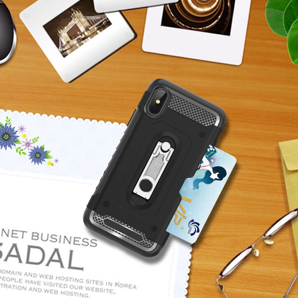 Perfect Fit Hybrid Case for iPhone X Heavy Duty with Built-In Stand and Card Holder