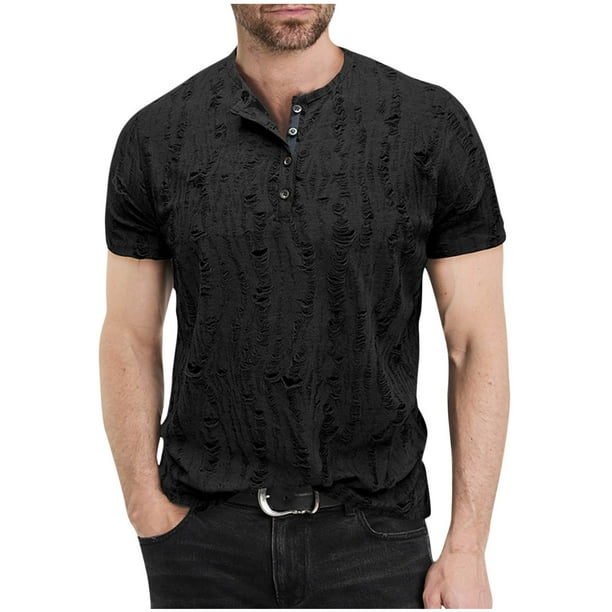 pstuiky Camisa de manga corta para hombre, Camisa tipo blusa de manga corta con cuello vuelto y botones de color para hombre camisas casuales para hombre xxl