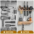 thumbnail image 5 of UPTRUST Wall Mount 2 Layer Hair Dryer Holder Hair Care & Styling Tool Organizer, Farmhouse Wooden Beauty Hair Appliance Holder for Flat Iron, Curling Wand, Hair Straighteners, Brushes, 5 of 6