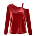 thumbnail image 6 of ClodeEU Women's Cut Out Cold Shoulder Tops,One Shoulder Sexy Long Sleeve T Shirts,Casual Trendy Outfits B-Red,Womens Plus XXL, 6 of 8