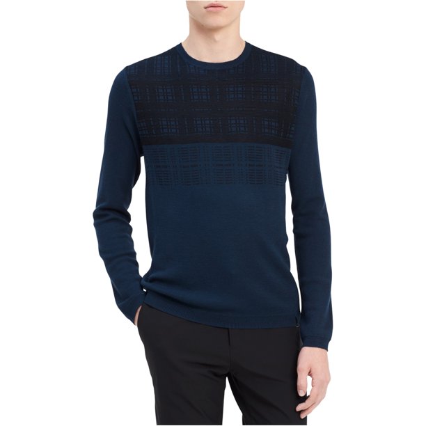 Calvin Klein Grid Pullover Suéter para Hombre, Azul, X-Large Calvin Klein Pull-over