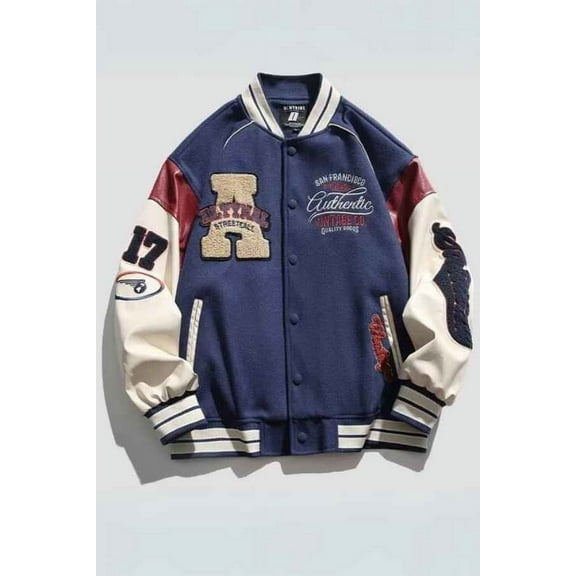 Graphic Print Unisex Button Up Varsity Baseball Jacket (XL, MultiBlack)