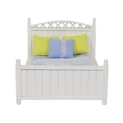 Inusitus Dollhouse Wooden Queen Bed | Miniature Furniture with Bedding and Pillows for The Dolls House | 1/12 Scale | white