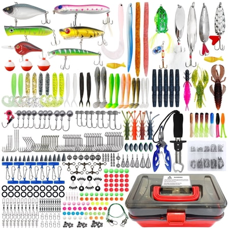491 Pieces Assorted Fishing Lure Set 3 Layers Storage Tackle Box with Soft Lures Sinker Weights Hooks Jigs Spinnerbait Crankbait Minnow Plier Universal Freshwater Saltwater Fishing Tackle Perfect
