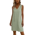 thumbnail image 6 of Ankola Womens Summer Cotton Linen V Neck Short Dress Sleeveless Mini Dress Casual Tank Dress Sundress with Pockets, 6 of 7