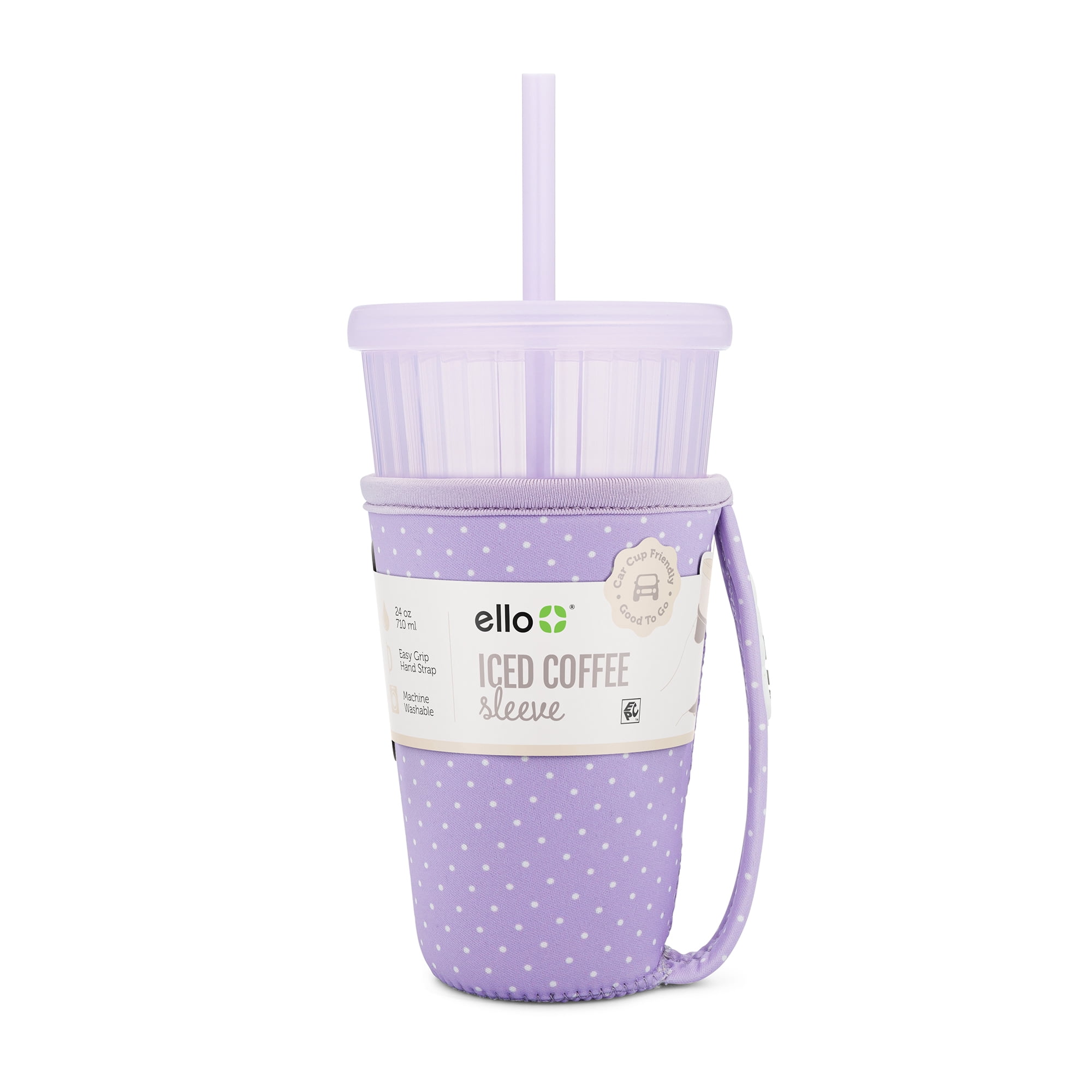 Ello Iced Coffee Cooler 24Oz Plastic Blue Hydrangea - Walmart.com