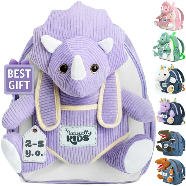 Mochila Naturally KIDS con forma de triceratops con dinosaurios morados para niños de 3 a 5 años