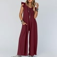 thumbnail image 2 of Summer Fashion Plus Size Jumpsuits for Women Petite Solid Color Casual Neck Sleeveless Belted High Waist Long Pants Rompers Save to 65% off!, 2 of 8