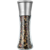 Pepper Grinder or Salt Grinder, Best Spice Mill with Ceramic Blades, Adjustable Coarseness, Stainless Steel Cap, and Refillable Tall Glass Body with 6OZ Capacity (7.5")