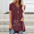 thumbnail image 4 of WEIYLL T-Shirts pour Femmes Grande Taille Imprimé Col en V Manches Courtes Longs T-Shirts Rouges Tailles TTTTG, 4 of 5
