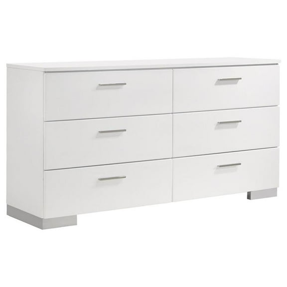 Kingfisher Lane 6-Drawer Contemporary Wood Dresser with Chrome Legs in White