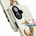 thumbnail image 2 of Cute Curious Monkey Ice Cream Sundae Phone Case, Retro Striped Dessert Design Protective Cover for iPhone 16 15 14 13 12 11 Pro Max Plus Mini, 2 of 6