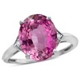 thumbnail image 2 of Star K � Large Oval 12x10 Created Pink Sapphire 3 Stone Trillion Setting Ring, 2 of 9