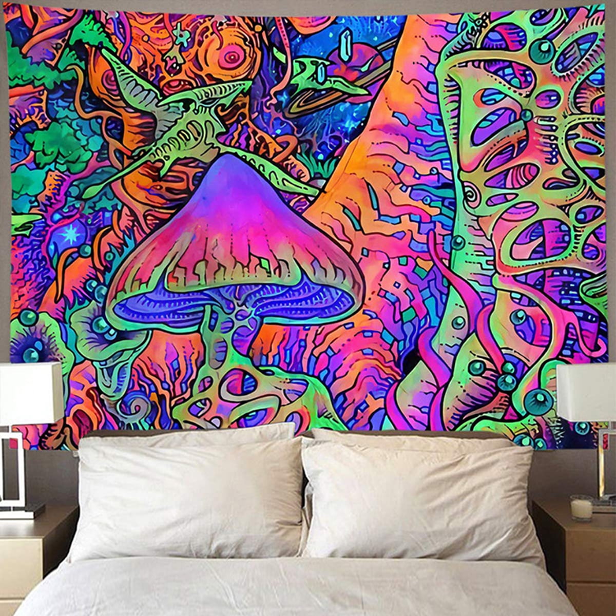 Wall Tapestry Psychedelic Trippy Hippie Tapestry Wall Hanging Colorful Mushroom Forest Rectangular Art Decor Print Fabric for Living Room Bedroom 59 x 79 