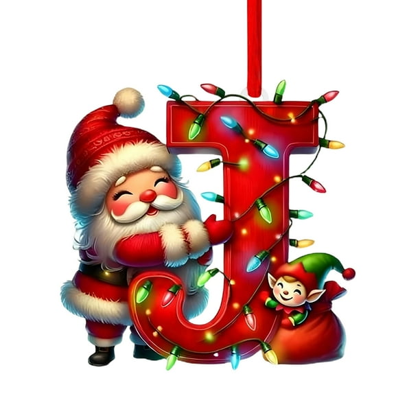 Adornos navideños, adornos navideños, regalos navideños, árbol de Navidad acrílico 2D, colgante de 26 letras, regalo decorativo, colgantes para fiestas navideñas familiares, objetos colgantes