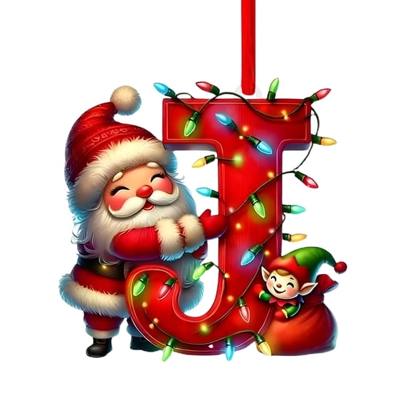 Beautynvta 26 Christmas Letter Ornaments, Santa Claus Alphabet Ornaments, Christmas Tree Hanging Ornament, Personalized Initial Letter Pendant, DIY Hanging Xmas Ornament, J