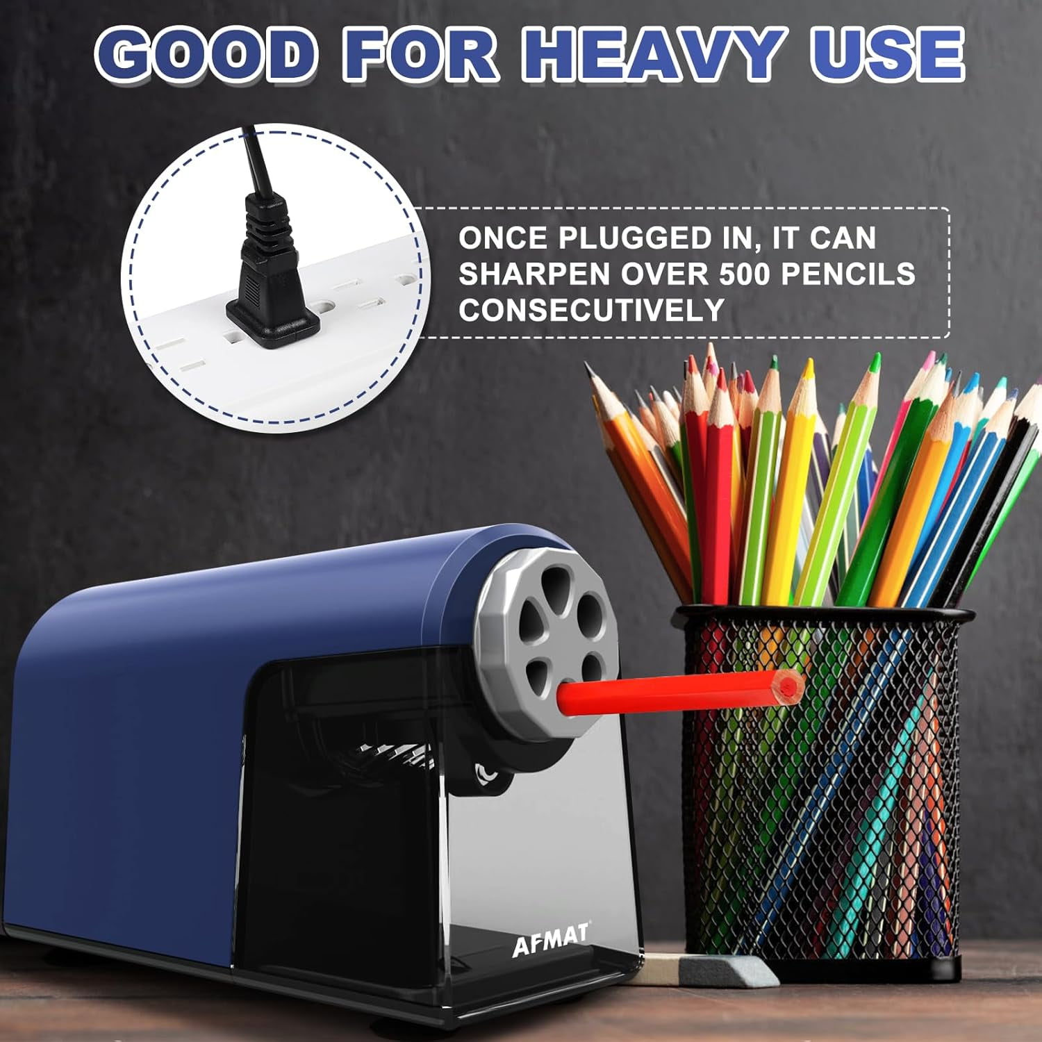 AFMAT Heavy Duty Electric Pencil Sharpener for Classroom, 6 Holes, Electric Pencil Sharpeners for Home, Pencil Sharpener Plug in for 6-11mm Pencils, Auto Stop, Super Fast, Never Eat Pencils,New,Blue