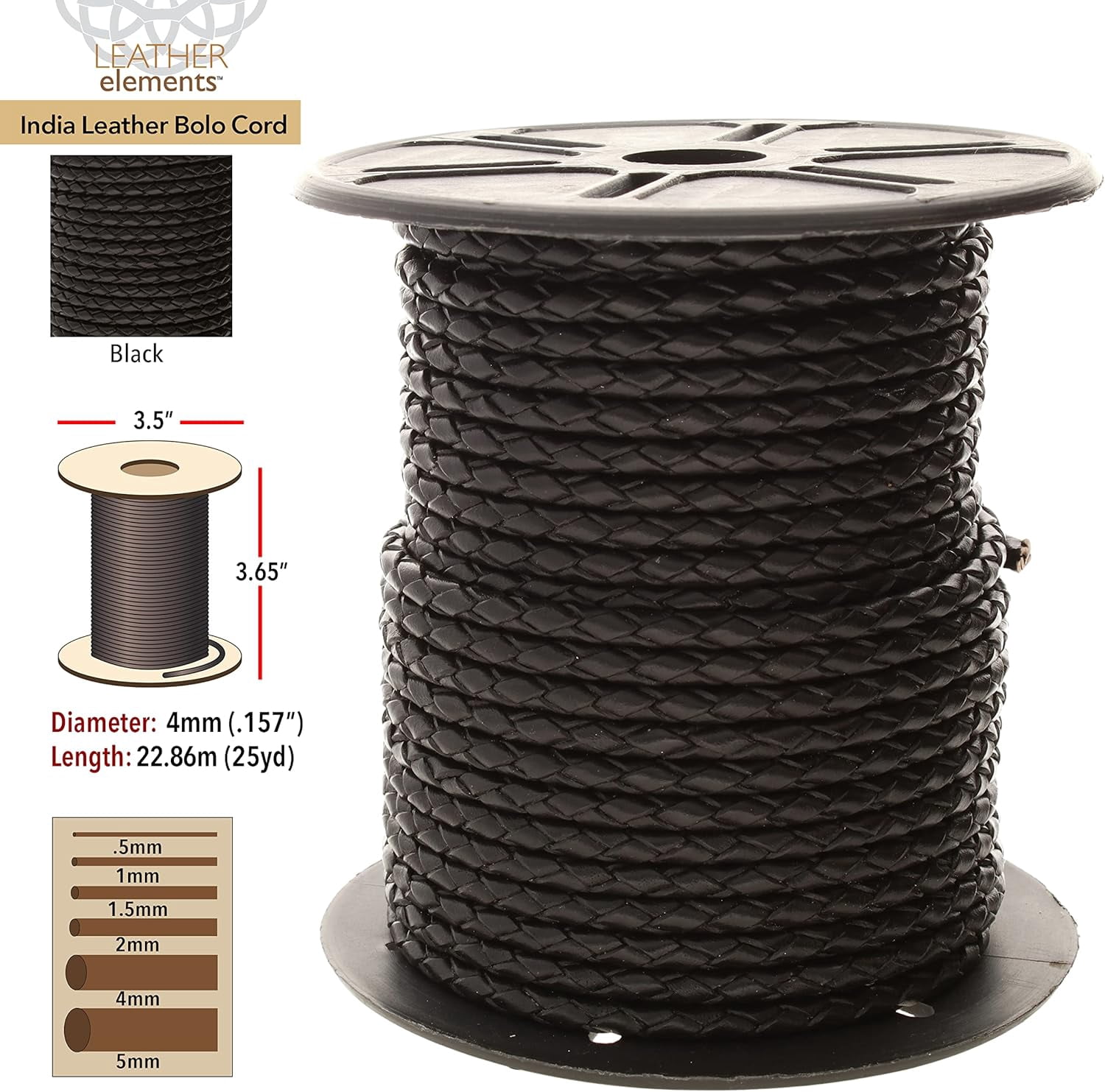 The Beadsmith Braided Bolo Cord – Black Color – 4mm Spool – 25 Yards/22.86 Meters – Machine Braided Indian Leather – Ideal for Watch Bands, Bolo Ties, Necklaces, Hair Accessories & DIY Jewelry Making
