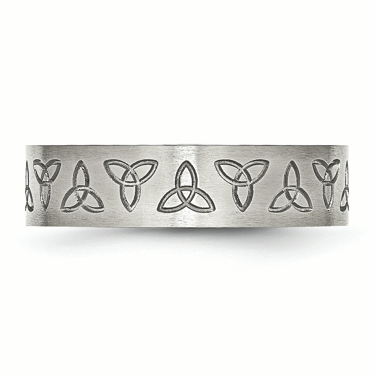 Primal Steel Stainless Steel Brushed with Engraved Trinity Symbol 6mm Band
