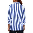 thumbnail image 3 of Ohufall Women's Vertical Striped Button Down Shirt, Lapel Collar Long Sleeve Loose Casual Office Tops, 3 of 5