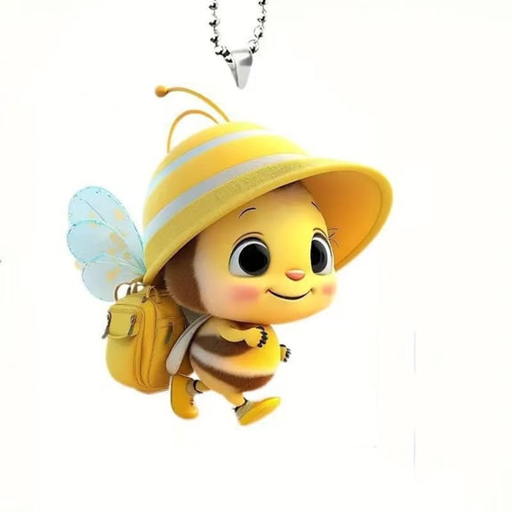 JoyMoreHome Cute Little Bee Car Hanging Ornament, 2D Flat Acrylic Car Rearview Mirror Hangings