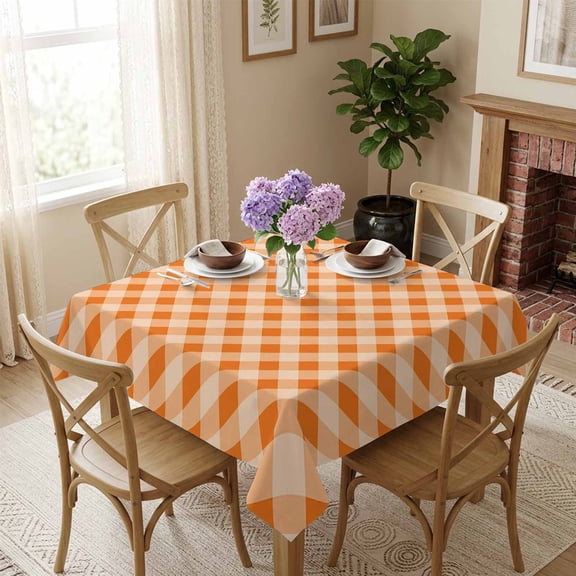 Check Plaid Square Tablecloth 54x54 Inch Orange Plaid Waterproof Polyester Tablecloth for Dining Table, Washable Table Cover for Kitchen Dining Room Wedding Decoration,Stain Resistant