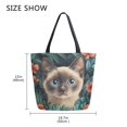 thumbnail image 5 of FORMRS Womens Canvas Tote Bag with Zipper Inner Pocket Shoulder Handbag, Flowers and Cat, 5 of 7