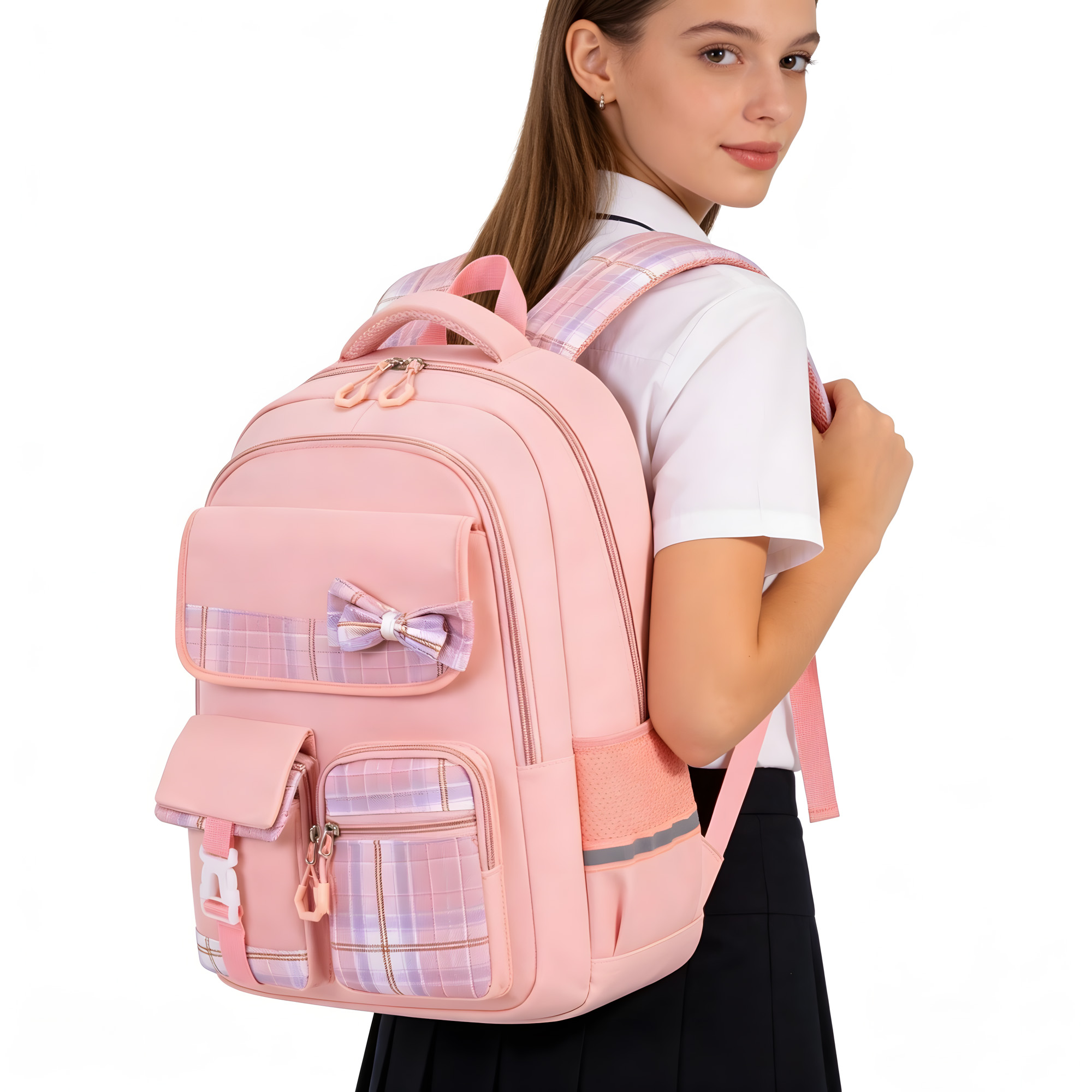 Set de Mochila Escolar de Soda Candy para Niñas, Moño Lindo, Impermeable, con Lonchera y Estuche, para Primaria y Secundaria, Negro, 3 piezas 7