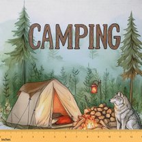 Homewish Camper Camping Fabric by the Yard 2 Yard,Wild Animal Wolf Room Decor Fabric by the Yard,Tropical Plant Pine Fabric for Sewing For Boys Kids,Ultra Soft Home Decor
