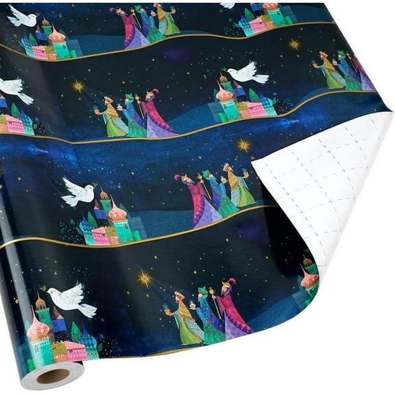 Christmas Wrapping Paper Jumbo Roll with Trim Ribbon 30 Inch X 40 Feet (100 sq. ft. ttl.) Three Kings Religious Design Perfect for Christmas, Party, Xmas, Holiday Gift Wrap