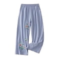 thumbnail image 3 of Pants for Women Blue Ladies Spring And Summer Loose Trendy Casual Embroidered Cotton And Linen Pants Pants M, 3 of 6