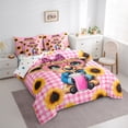 thumbnail image 3 of Manfei Cartoon Highland Cow Twin Bedding Sets 7-Piece for Preppy Child,Geometric Plaid Grid Bedding Comforter Set Microfiber,Farmhouse Sunflower Animal Breathable Sheet Sets,Lightweight Room Decor, 3 of 8