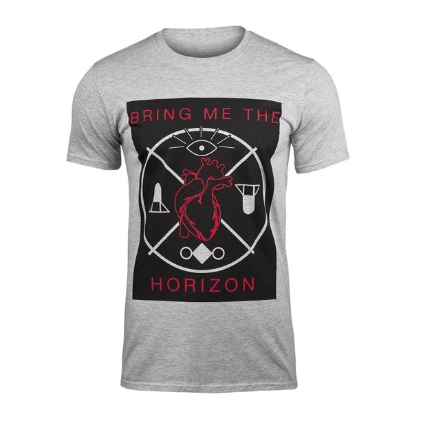 Bring Me The Horizon - Camiseta Corazones y Símbolos de Algodón para Adultos Unisex (Gris)