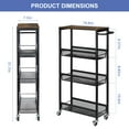 thumbnail image 2 of Black Narrow Gap Rolling Cart 4-Tier Wire Shelf Storage Trolley, 2 of 6