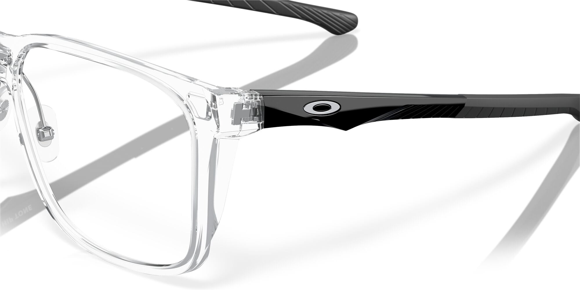 Oakley Hip Tone Optical Glasses, Rectangular Eyeglasses with Demo Lenses, Size 58, Polished Clear
