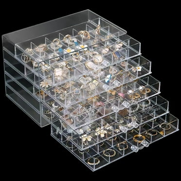 Earring Storage Box Organizer, Acrylic Jewelry Storage Box Holder with 5 Drawers, Transparent Jewelry Display Stand with 120 Small Compartments, Earring Gift Box for Women