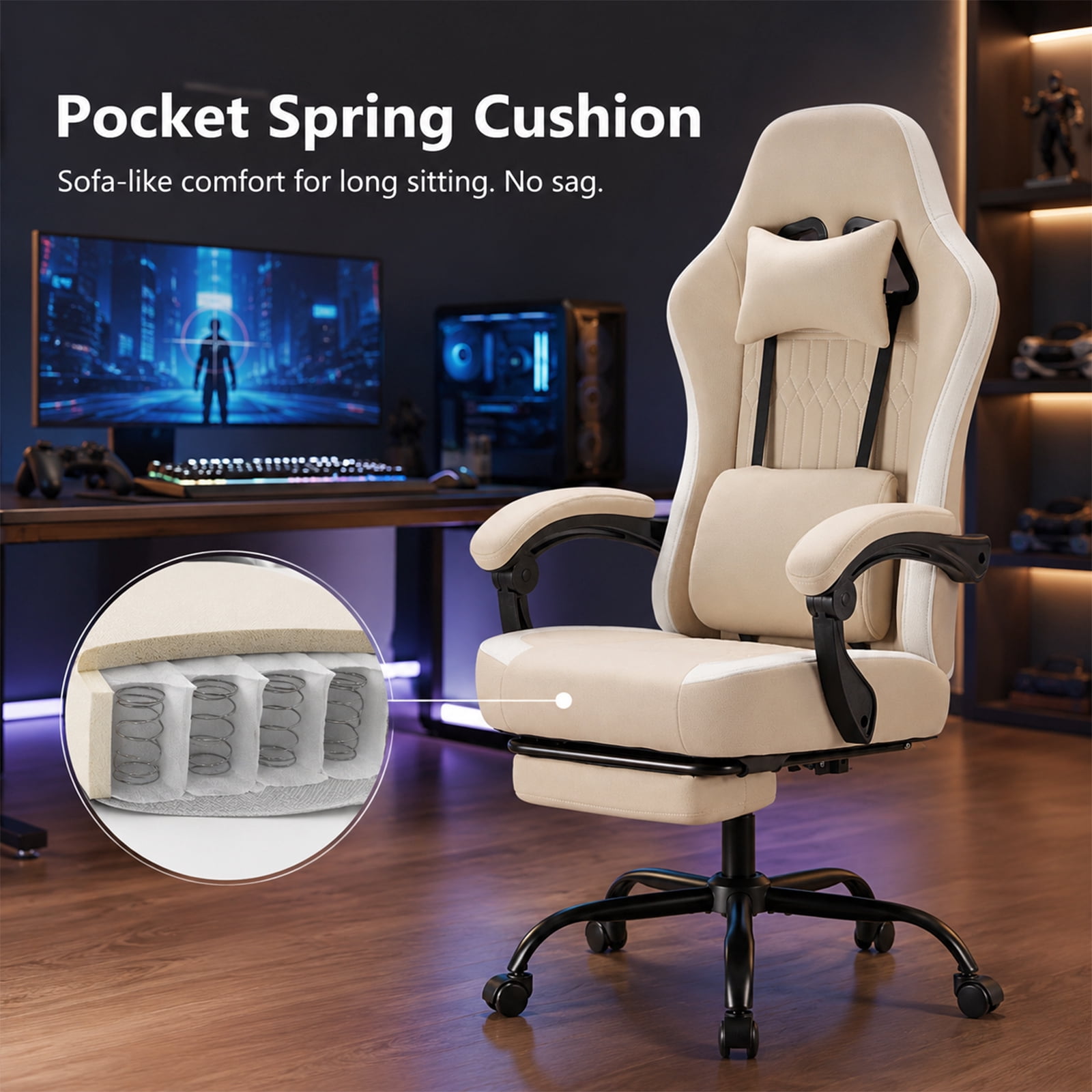Alvantor Gaming Chair, Computer Office Chair with Linkage Armrests and Footrest, High Back Ergonomic Computer Chair with Lumbar Support Task Chair with Footrest