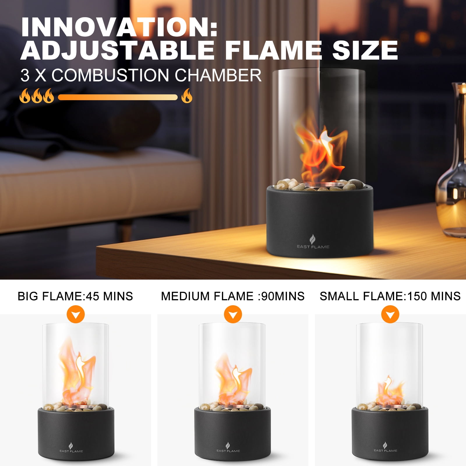 Tabletop Fire Pit with Windproof Borosilicate Glass, Portable Table Fireplace, Decoration for Home, Balcony & Backyard, Gift for Movie Nights Housewarming, Parties